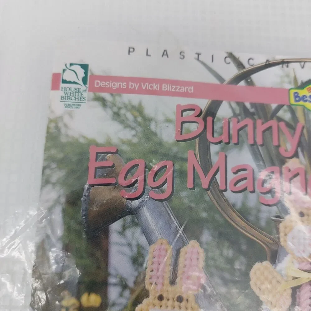 Bunny Egg Cross Stitch Magnets Easter Plastic Canvas Kit by House White